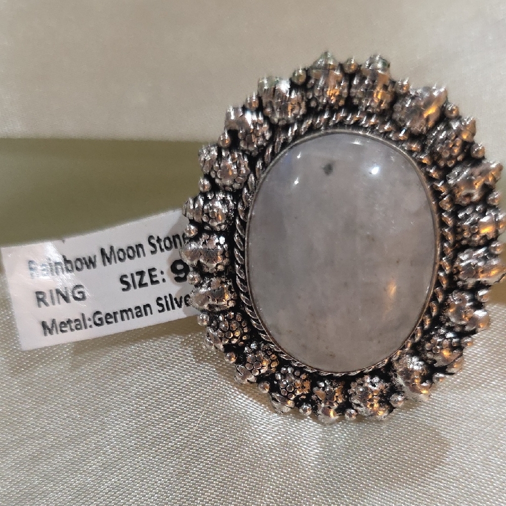German Silver Ring with White Gemstone